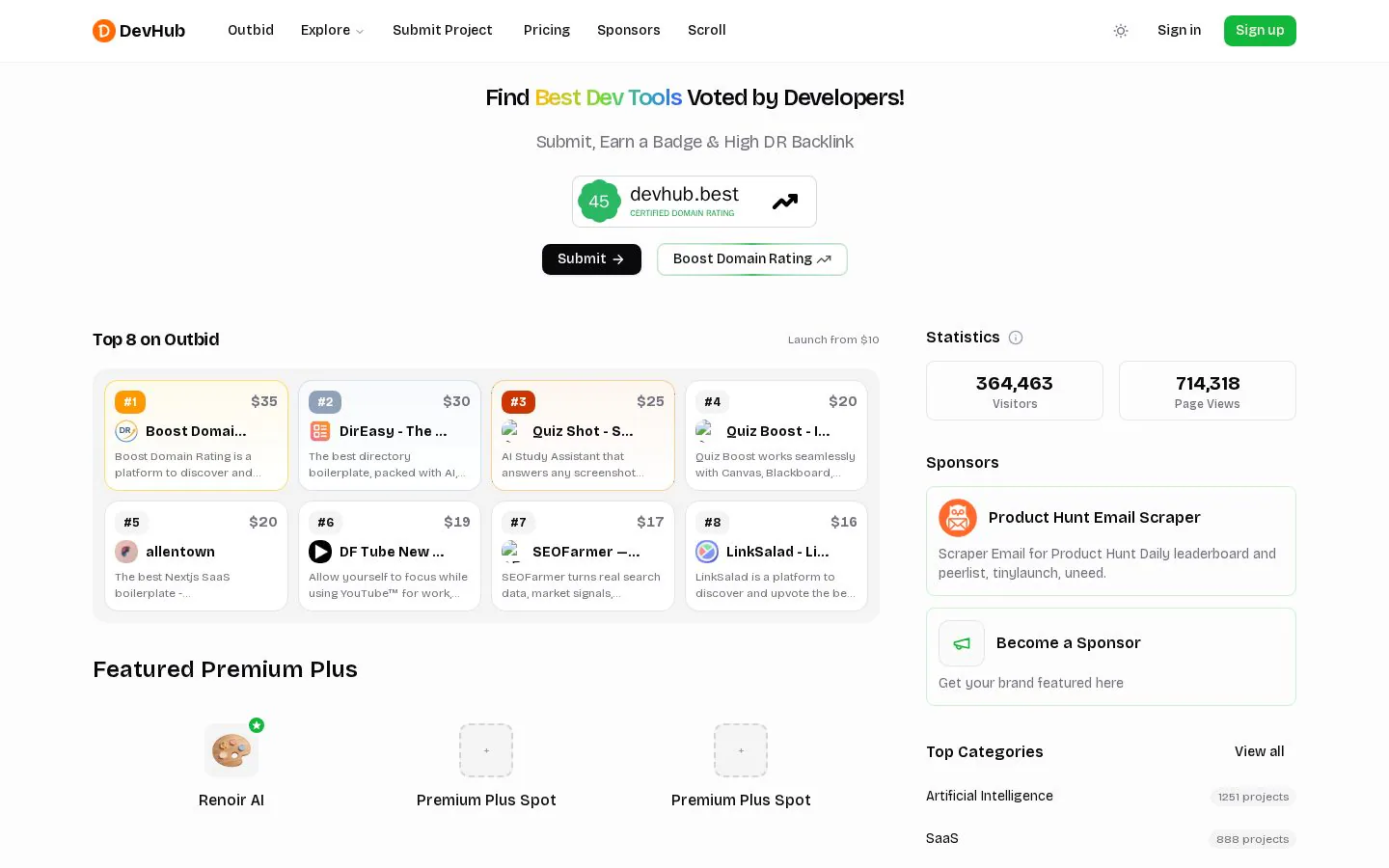 DevHub website homepage