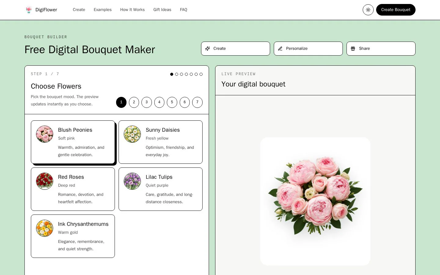 Digital Flower Bouquet website homepage