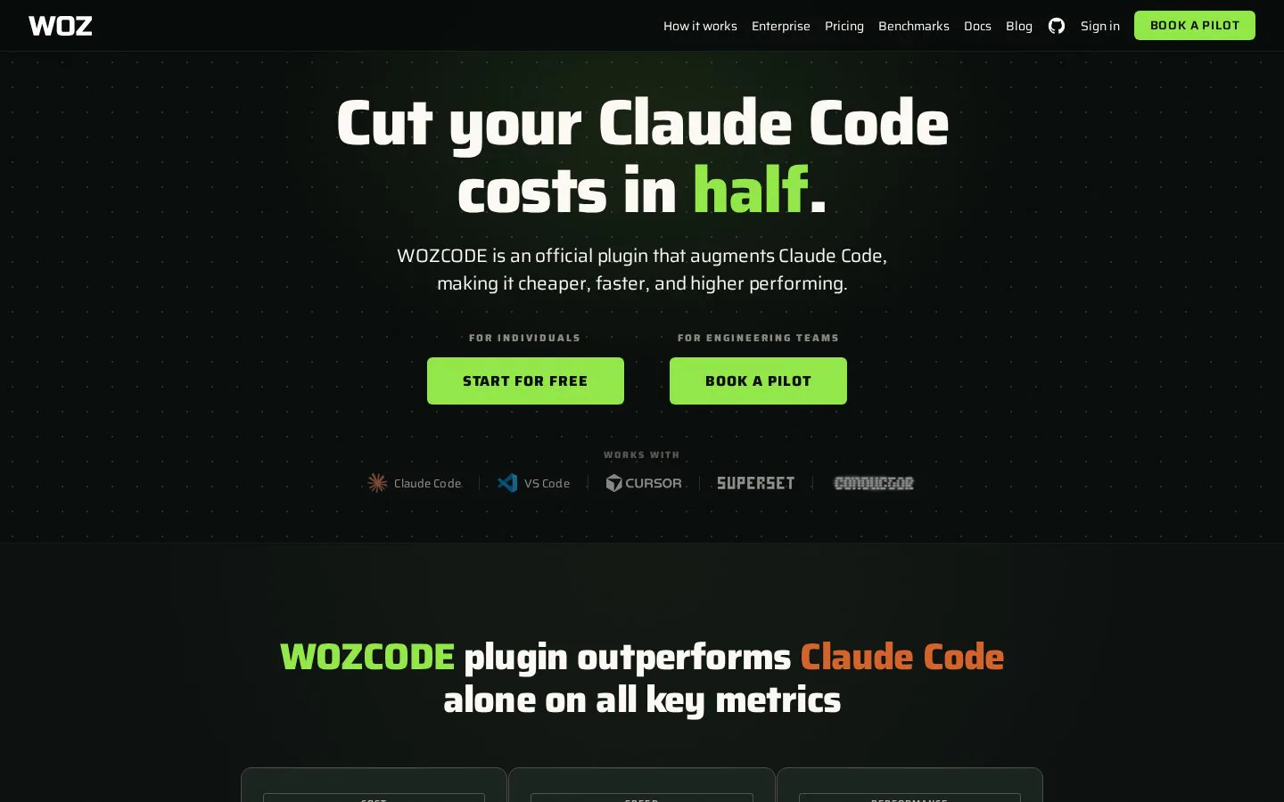Don't use Claude Code without WOZCODE website homepage