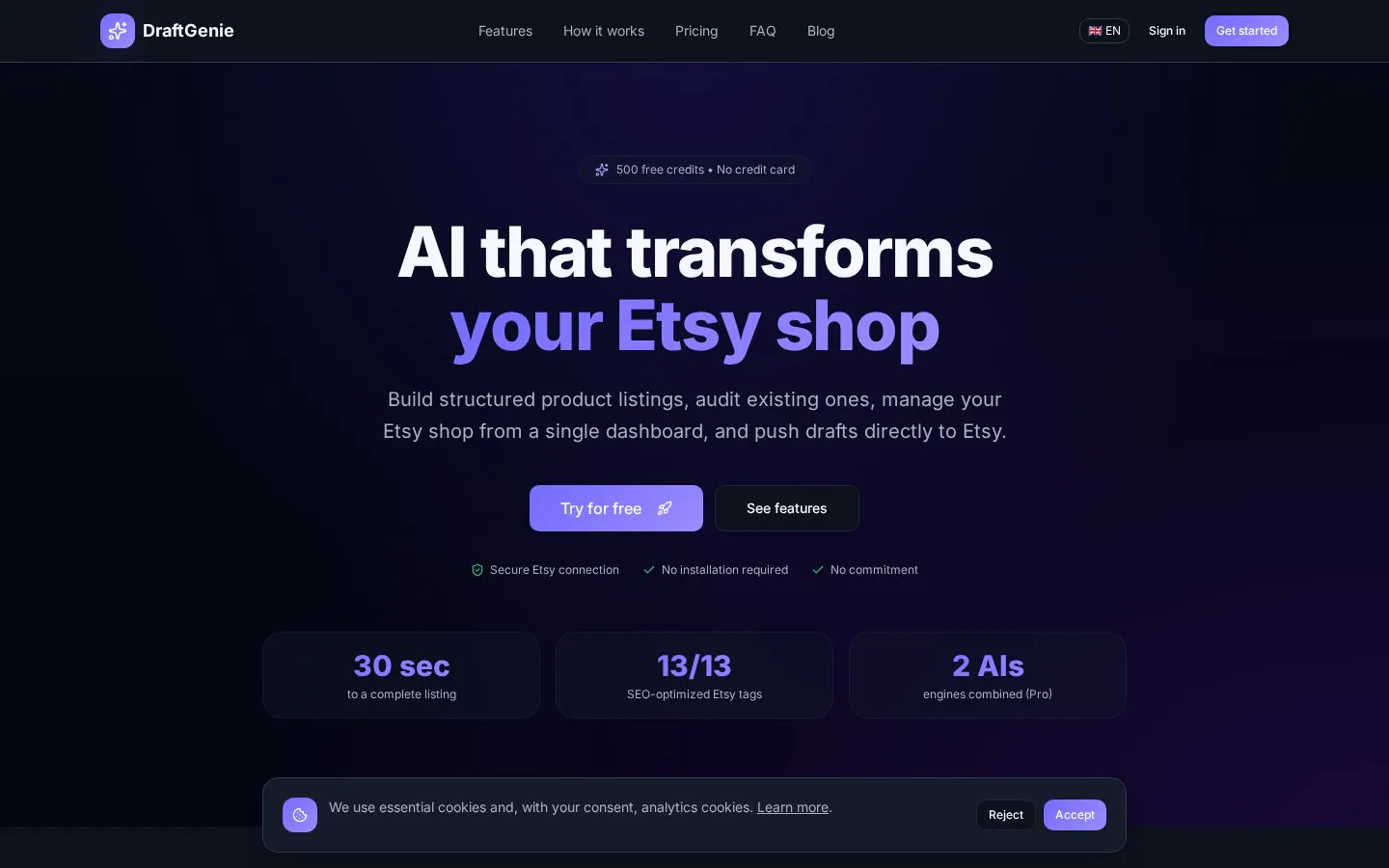 DraftGenie website homepage