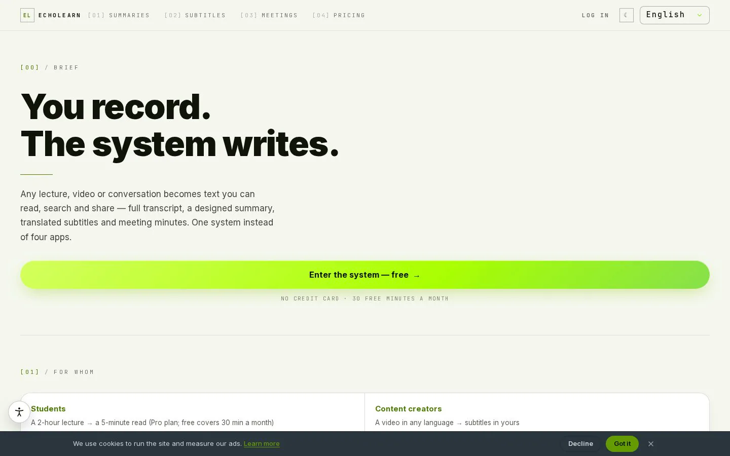 EchoLearn product screenshot