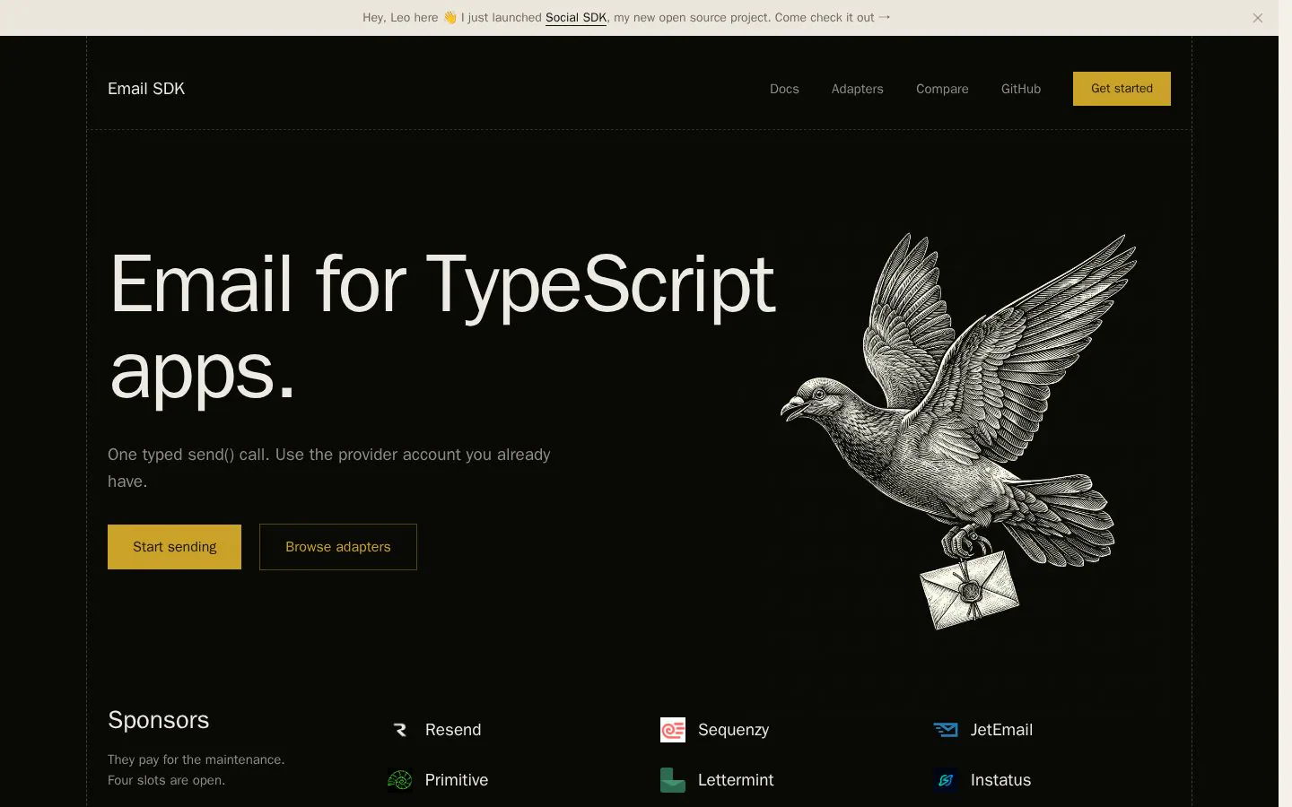 Email SDK website homepage