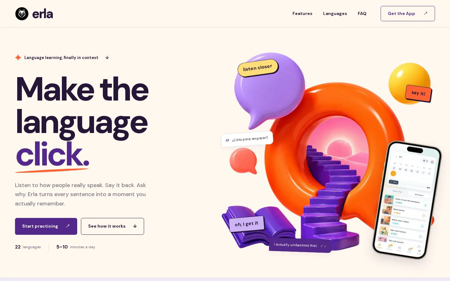 Erla website homepage