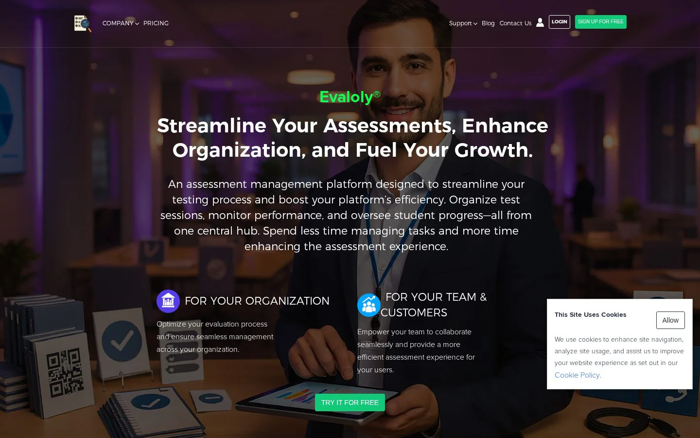 Evaloly website homepage