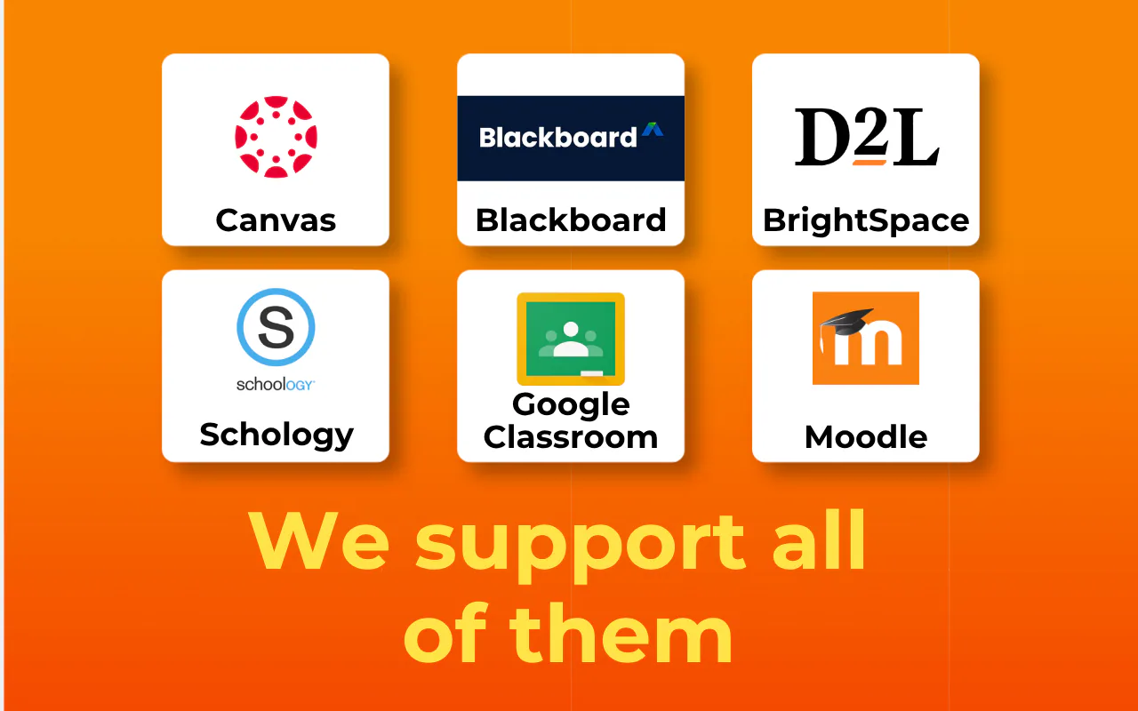 ExamClutch screenshot showing a graphic showing different apps including Google Classroom and Moodle