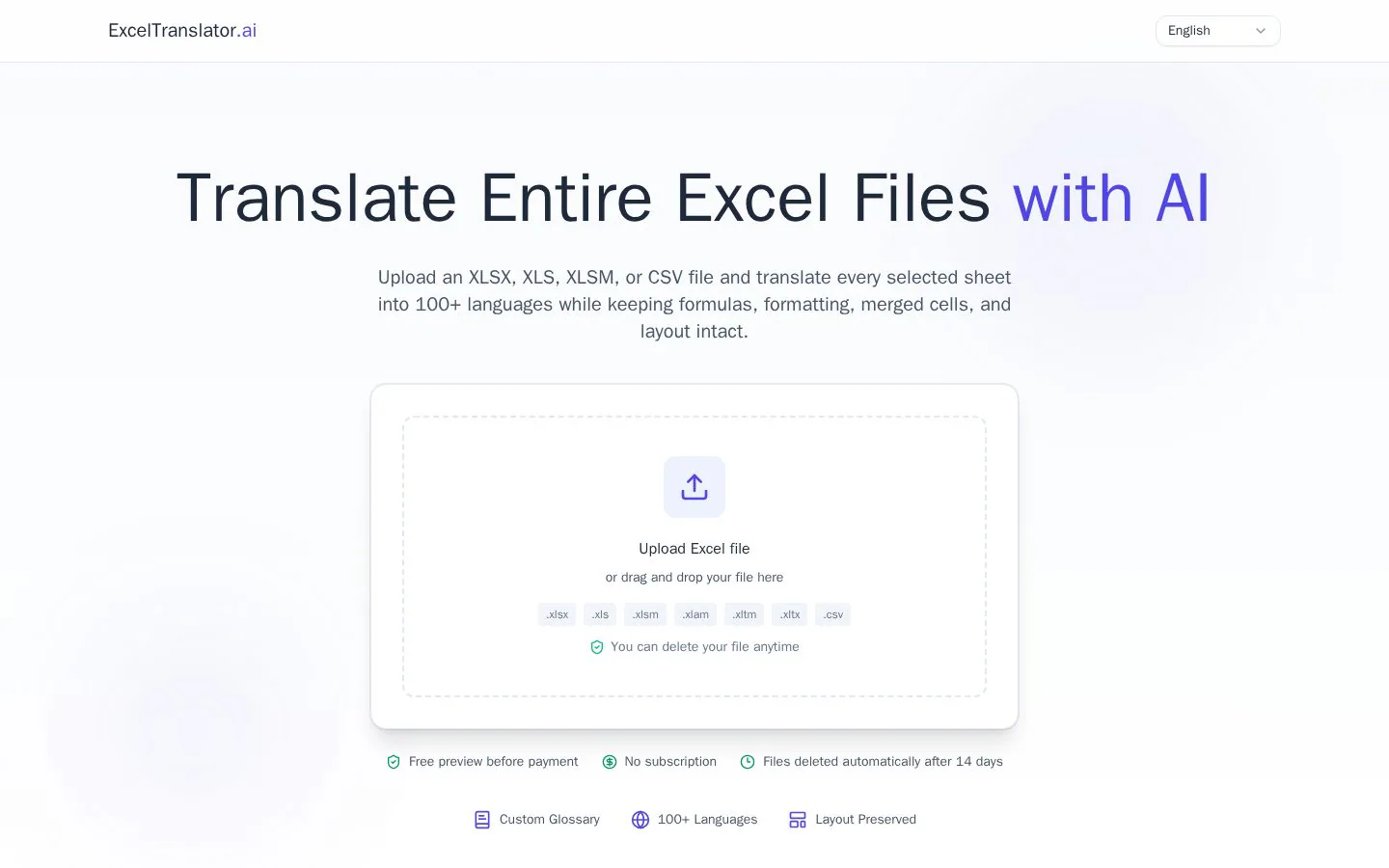 ExcelTranslator website homepage