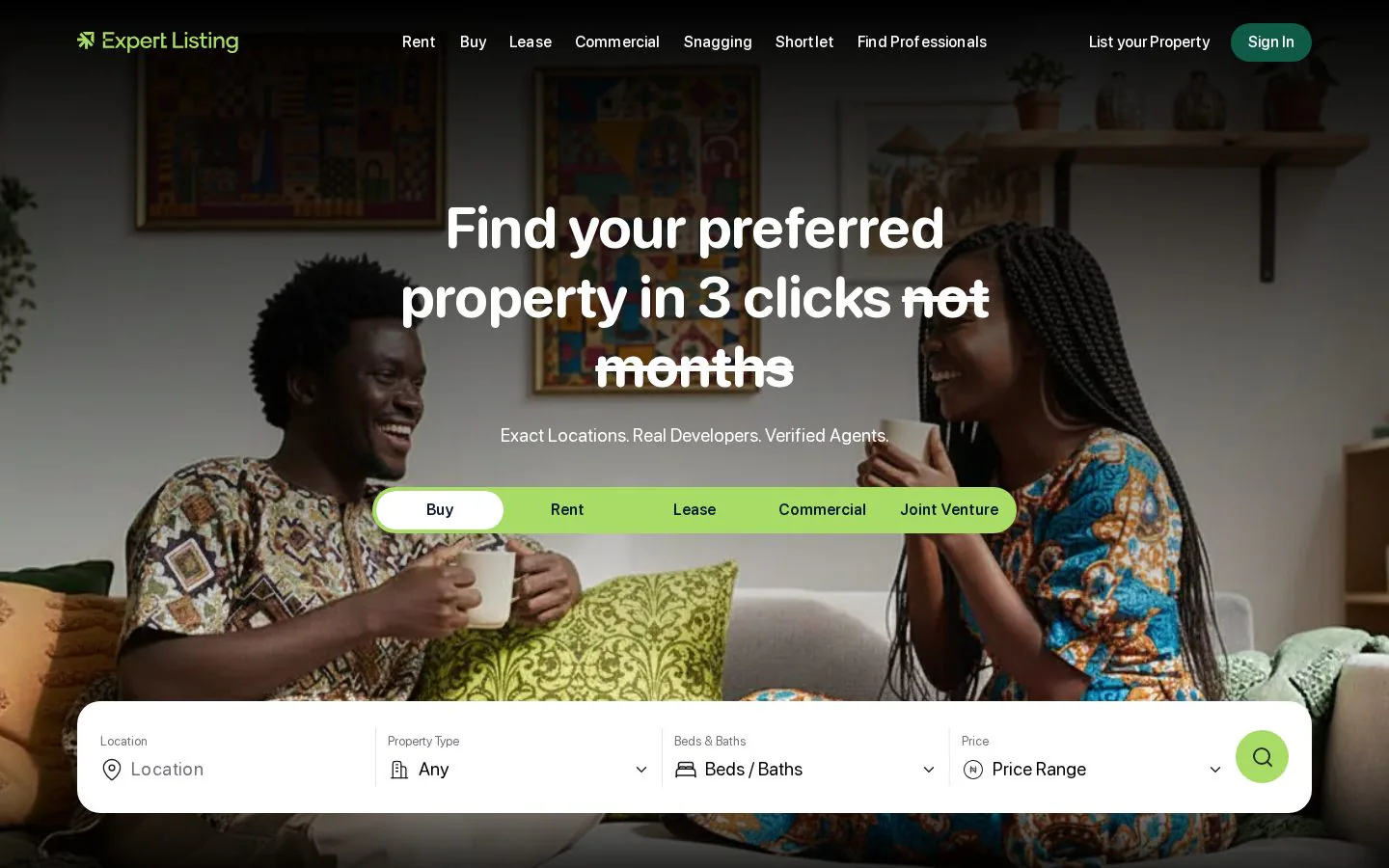 Expert Listing website homepage