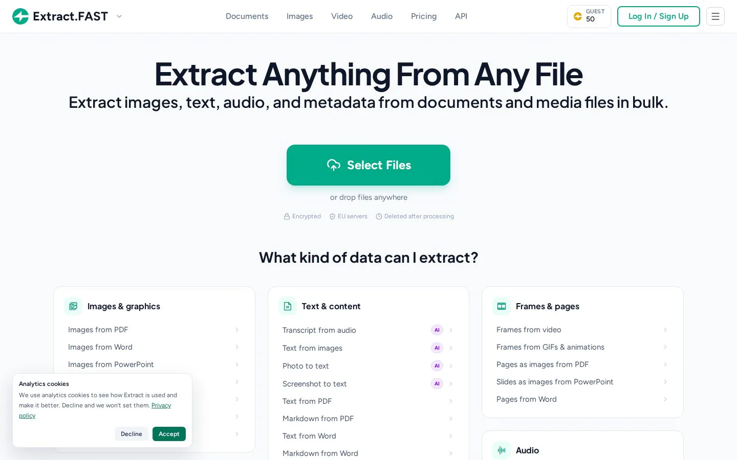 Extract.FAST website homepage