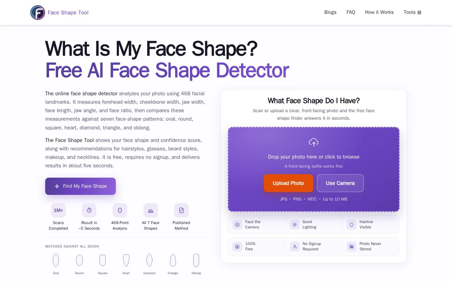 Face Shape DETECTOR website homepage