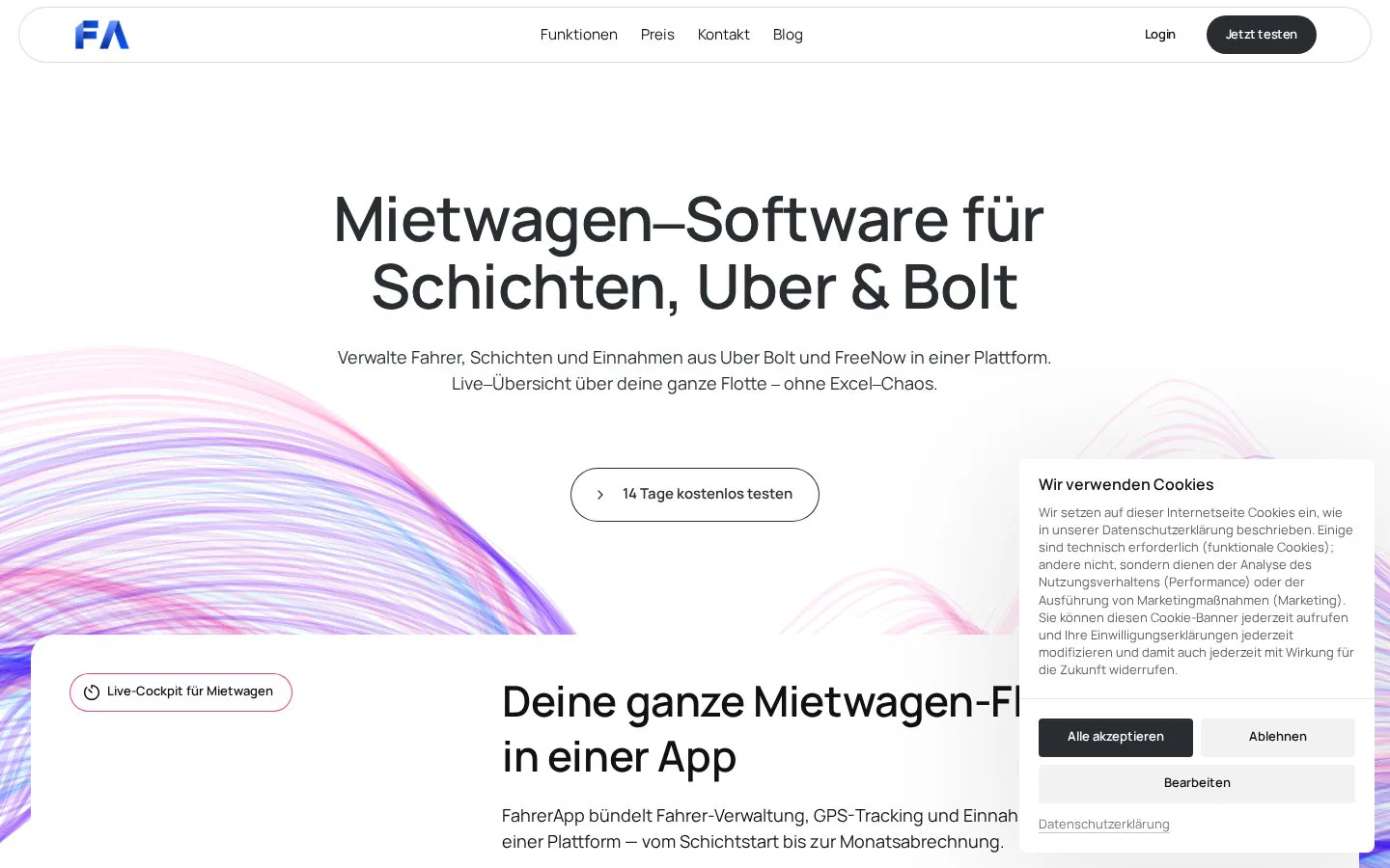 FahrerApp website homepage