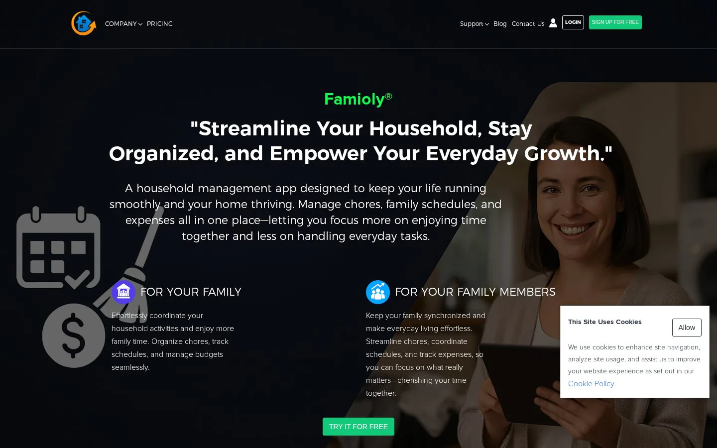 Famioly website homepage