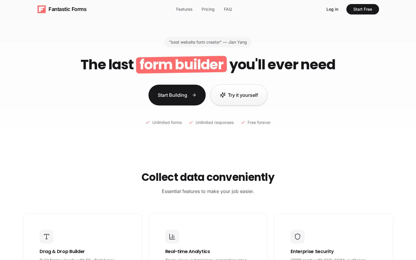 Fantastic Forms website homepage