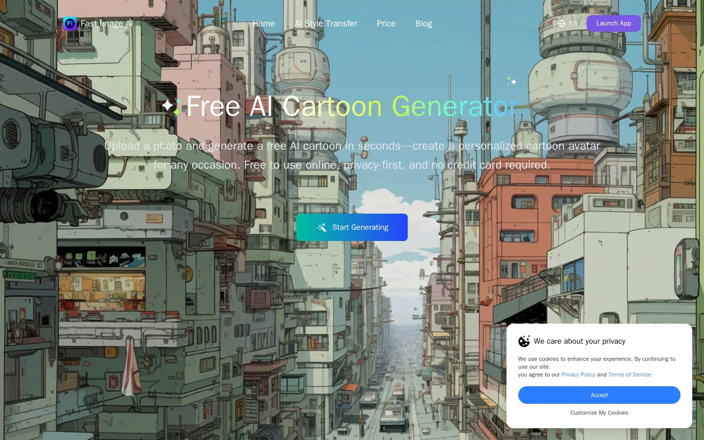 Fast Image AI Cartoon Generator website homepage