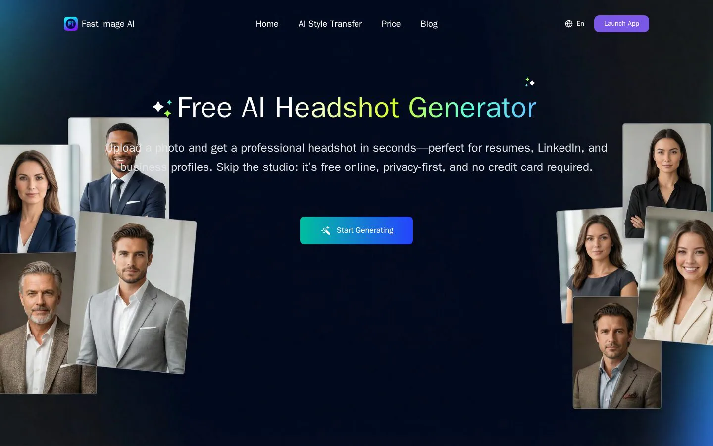 Fast Image AI Headshot Generator website homepage