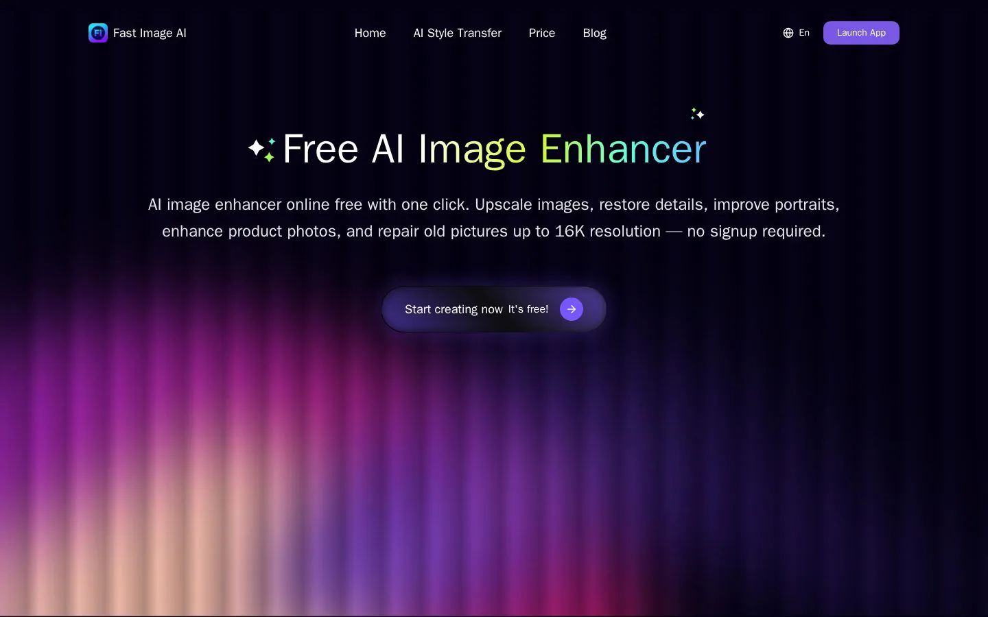 Fast Image AI Image Enhancer website homepage