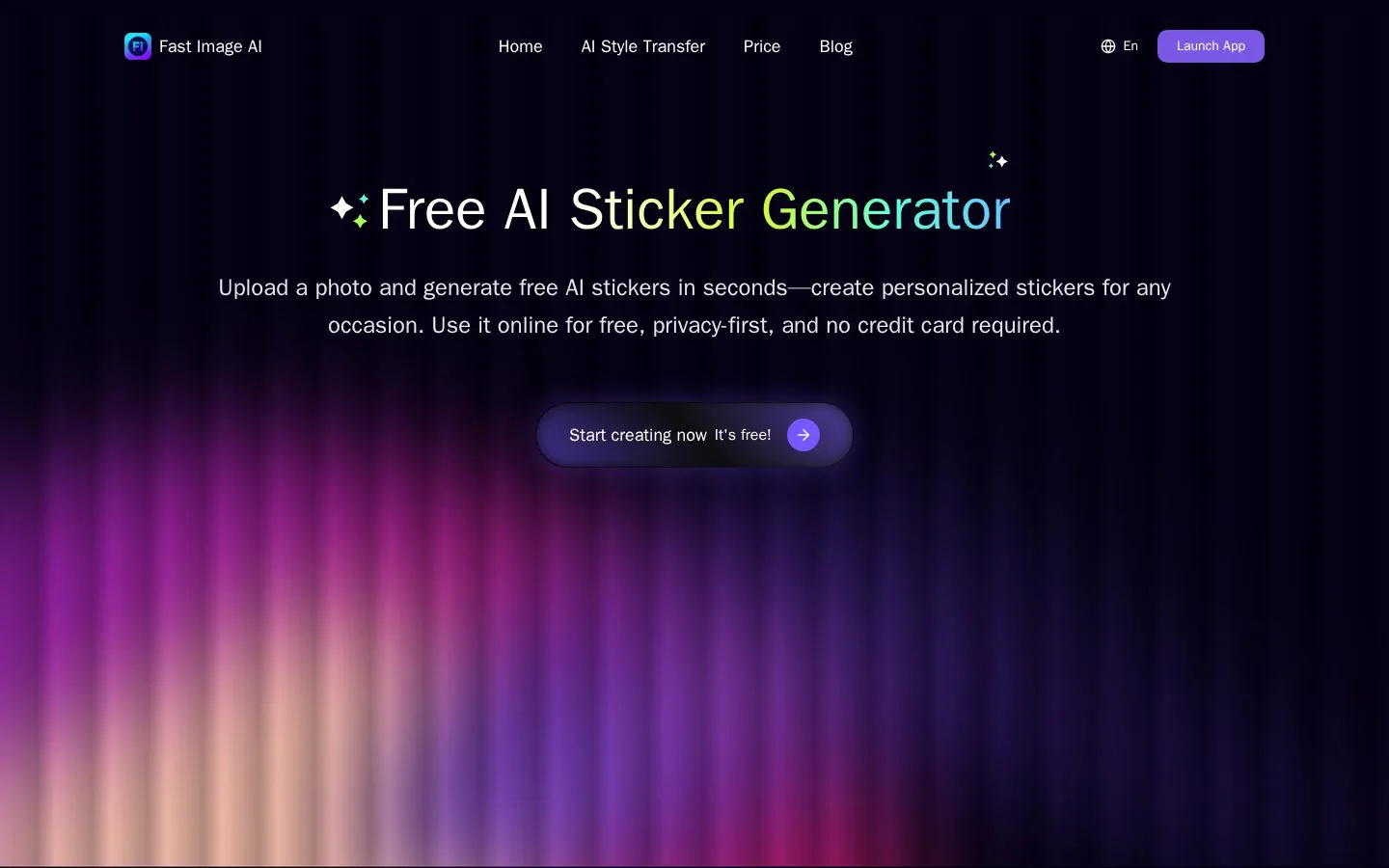 Fast Image AI Sticker Generator website homepage