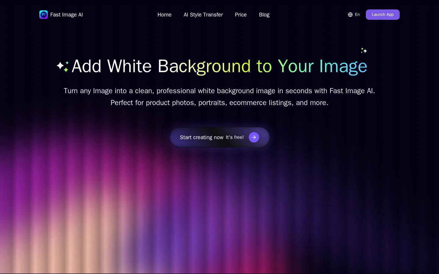 Fast Image AI White Background website homepage