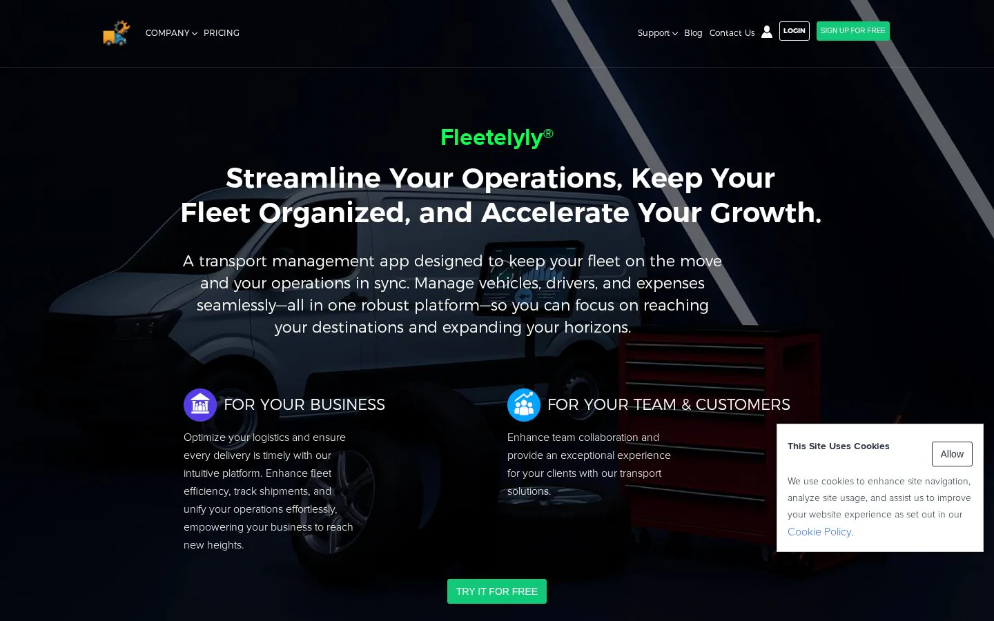 Fleetelyly website homepage
