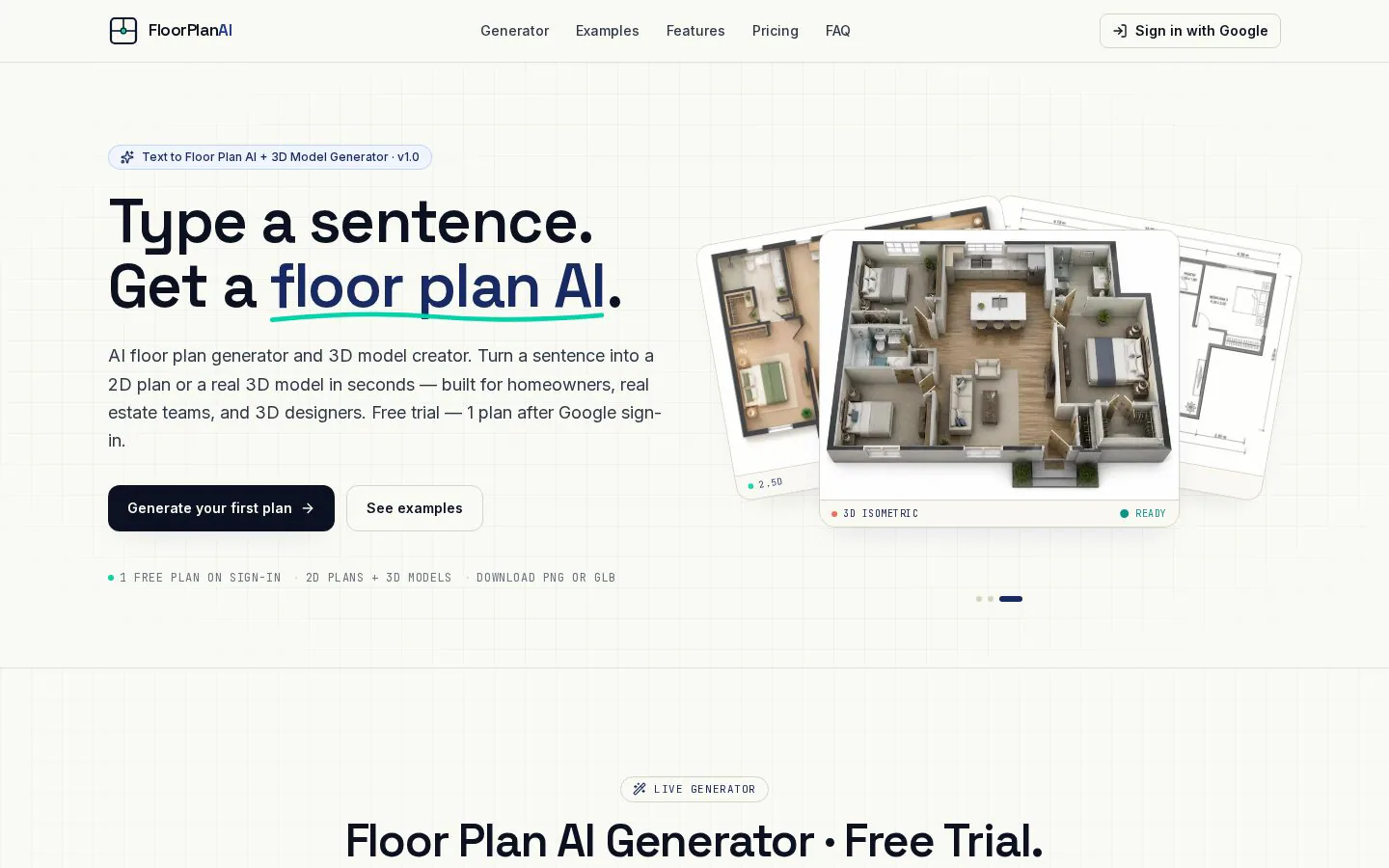 Floor Plan AI Generator website homepage