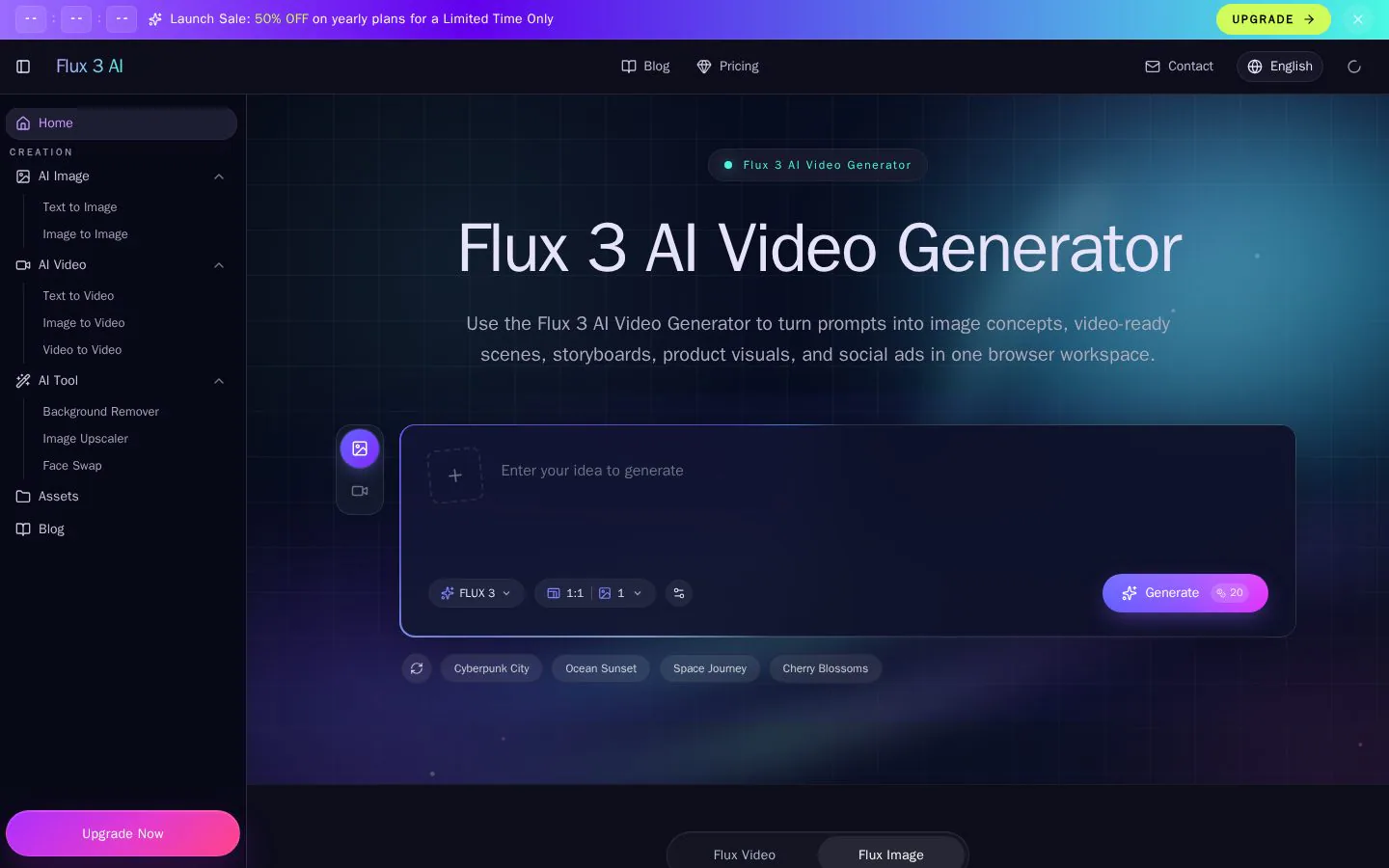 Flux 3 website homepage