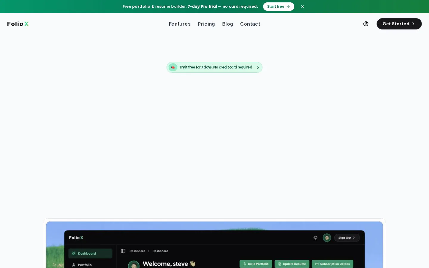 FolioX website homepage
