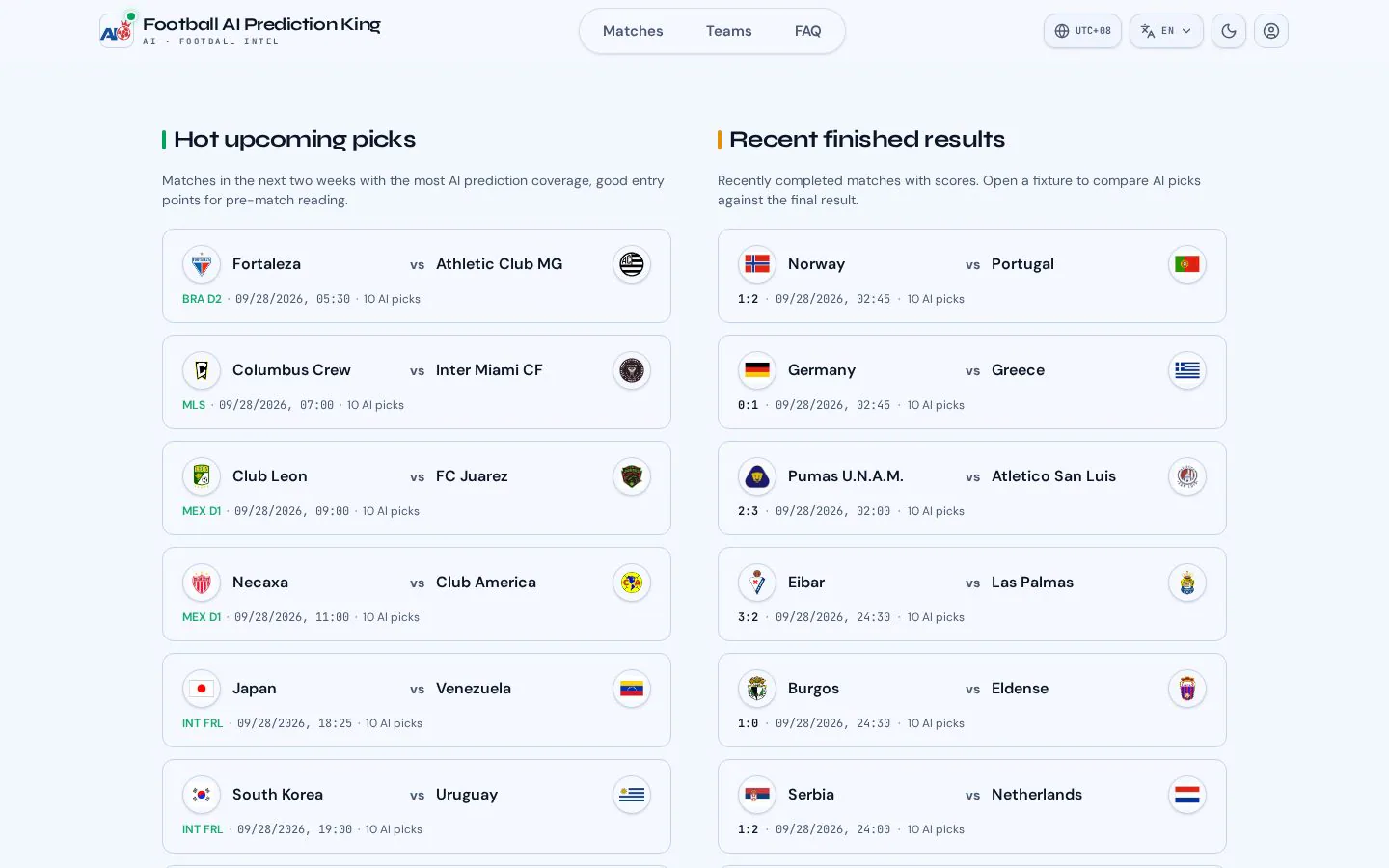 Football AI Prediction King website homepage