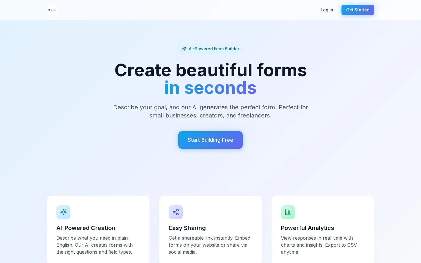 FormVista website homepage