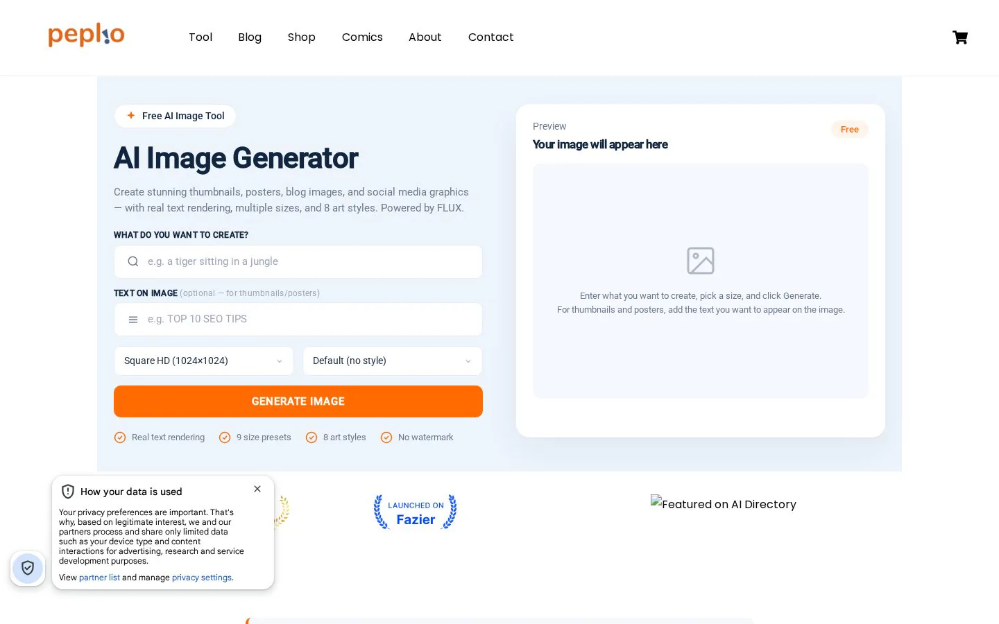 Free AI Image Generator Without Login website homepage