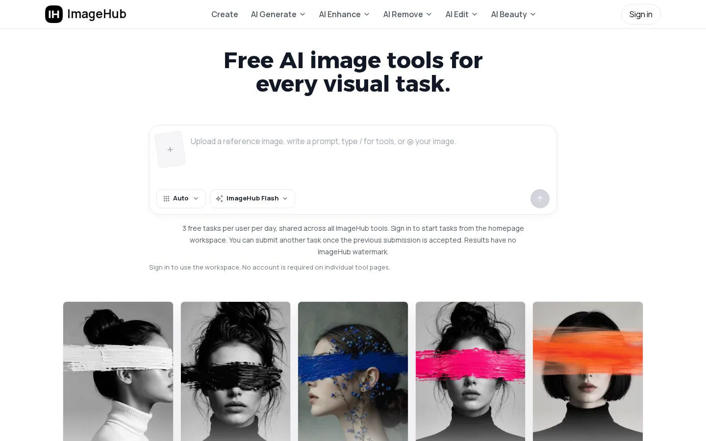 Homepage of imagehub.ai