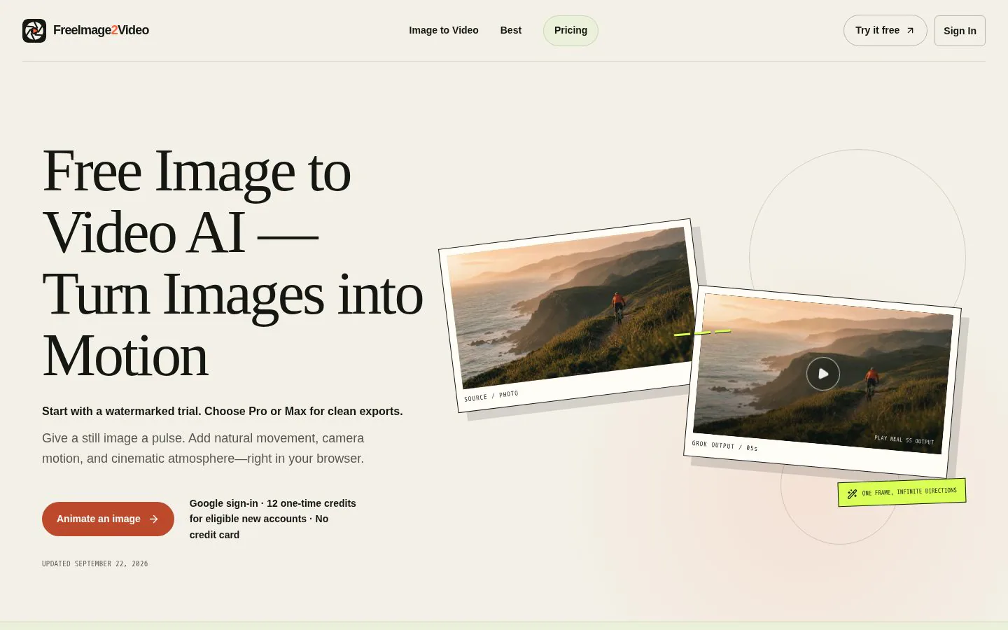 Free Image to Video website homepage