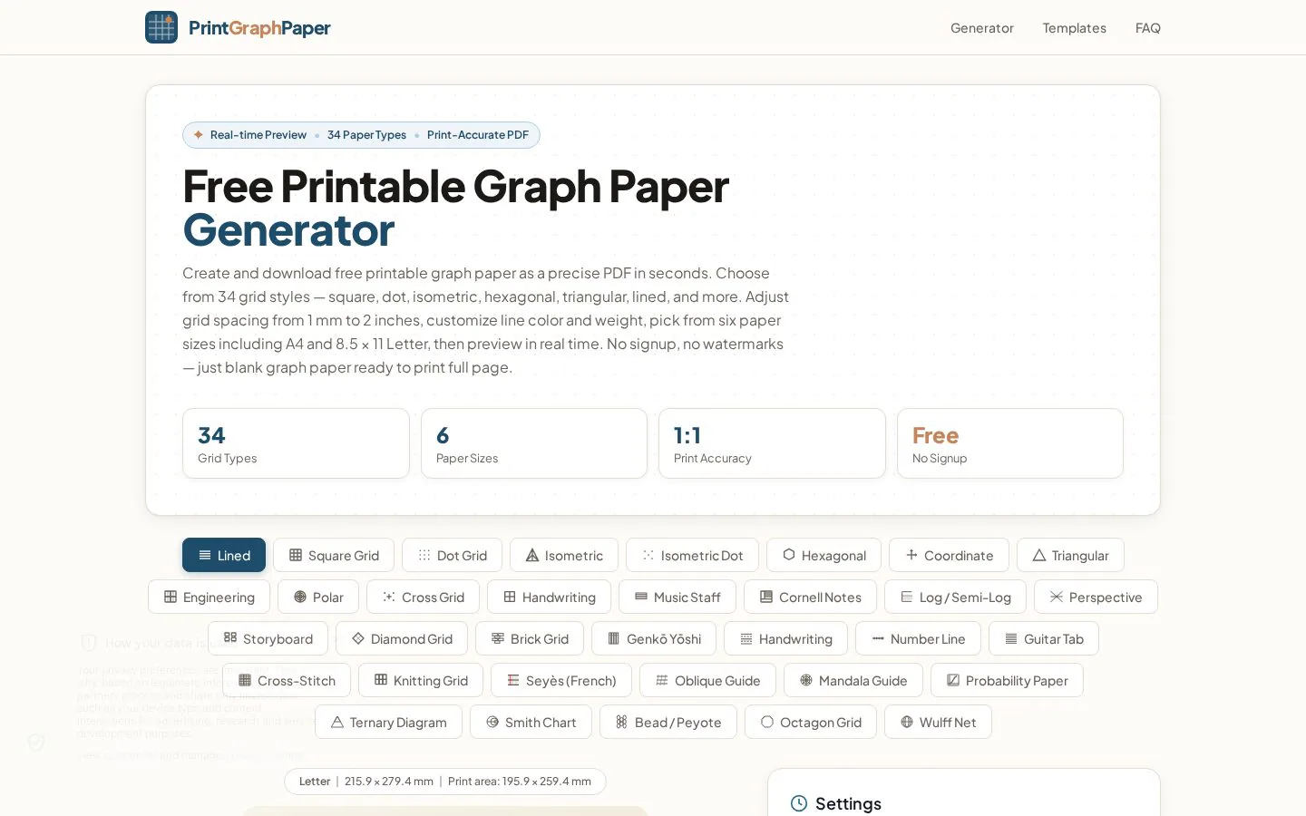 Free Printable Graph Paper website homepage