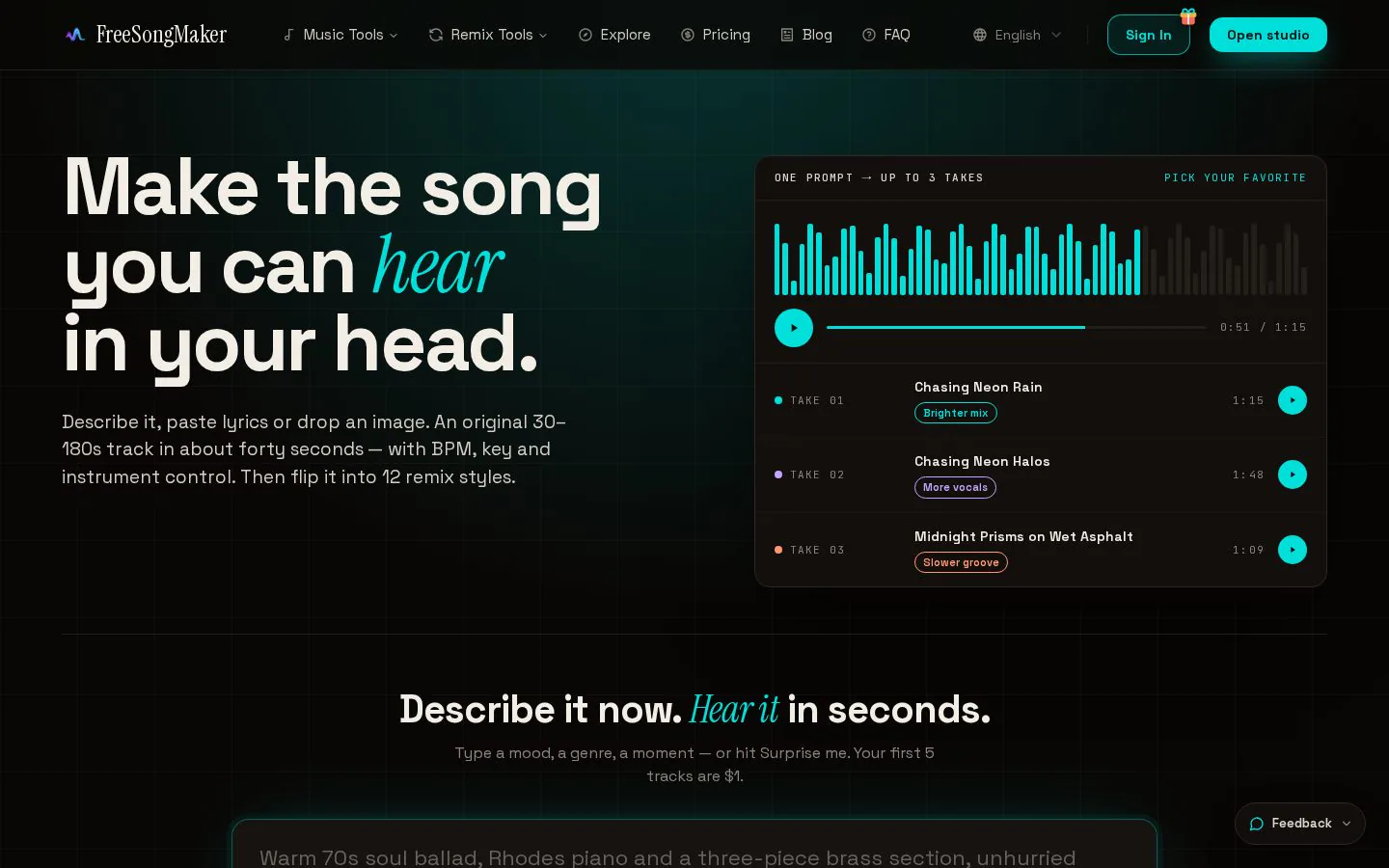 FreeSongMaker website homepage