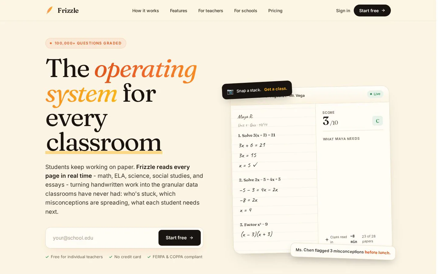 Frizzle website homepage