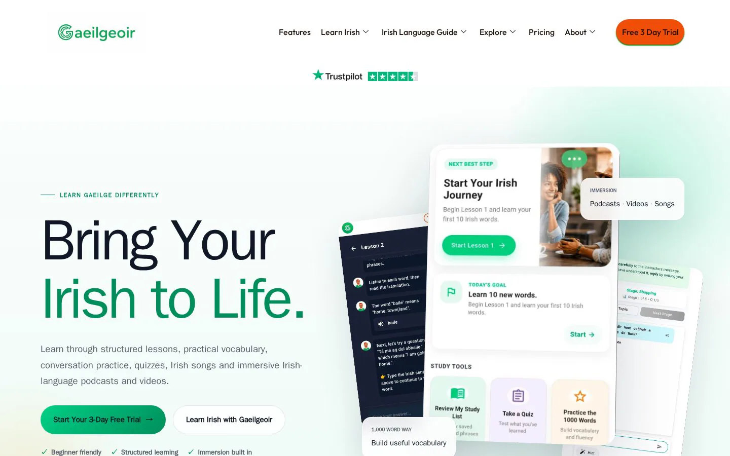 Gaeilgeoir AI website homepage
