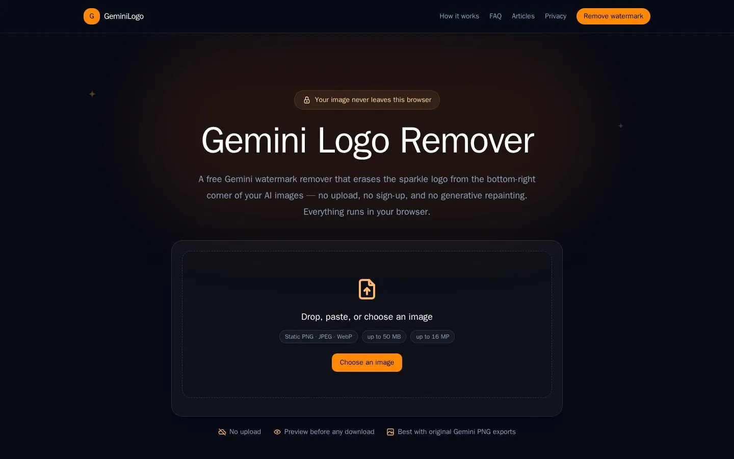 Gemini Logo Remover website homepage