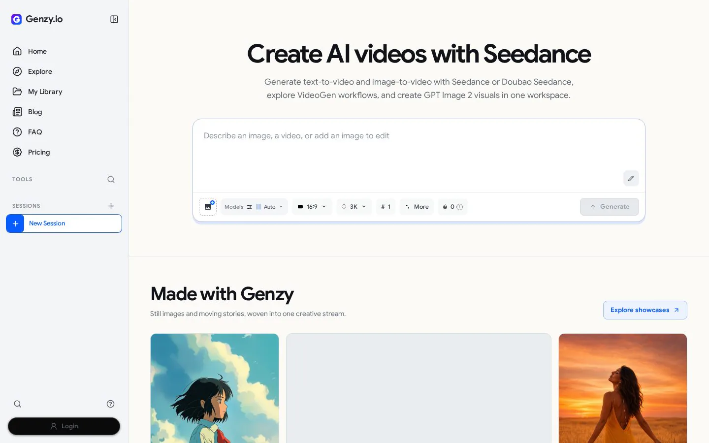 Genzy website homepage