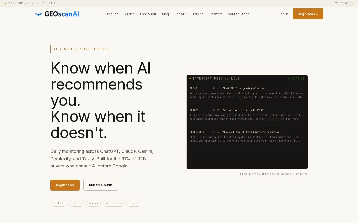 GEOscanAI website homepage