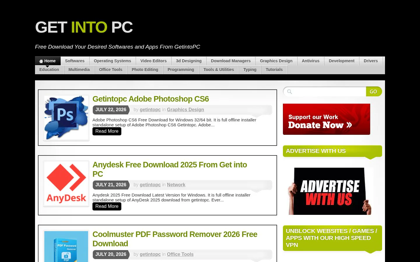 Homepage of gettintopc.net