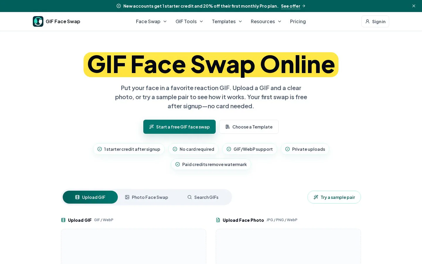 GIF Face Swap Online website homepage
