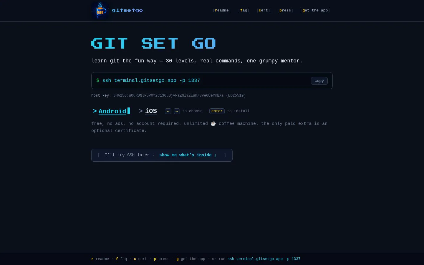 Git Set Go website homepage