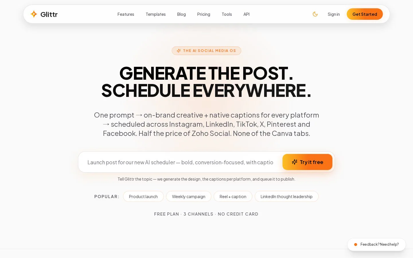 Glittr website homepage