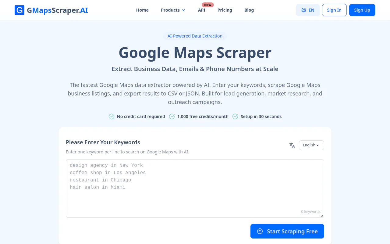 GMapsScraper.AI screenshot showing a google maps app