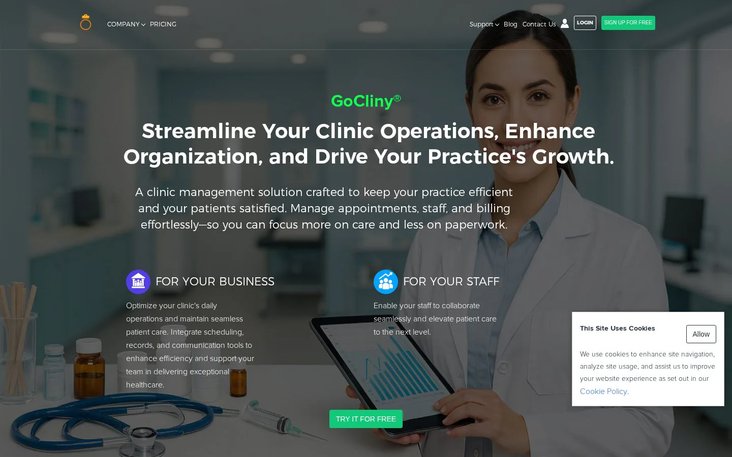 GoCliny website homepage