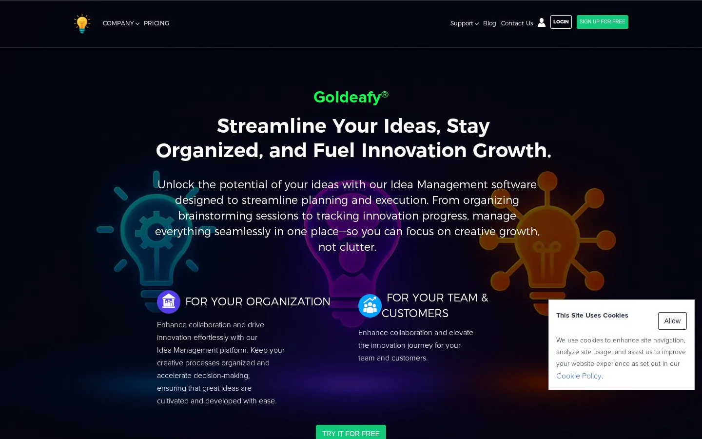 GoIdeafy website homepage