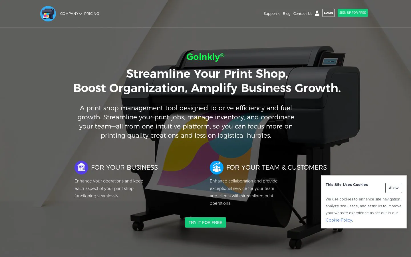 GoInkly website homepage