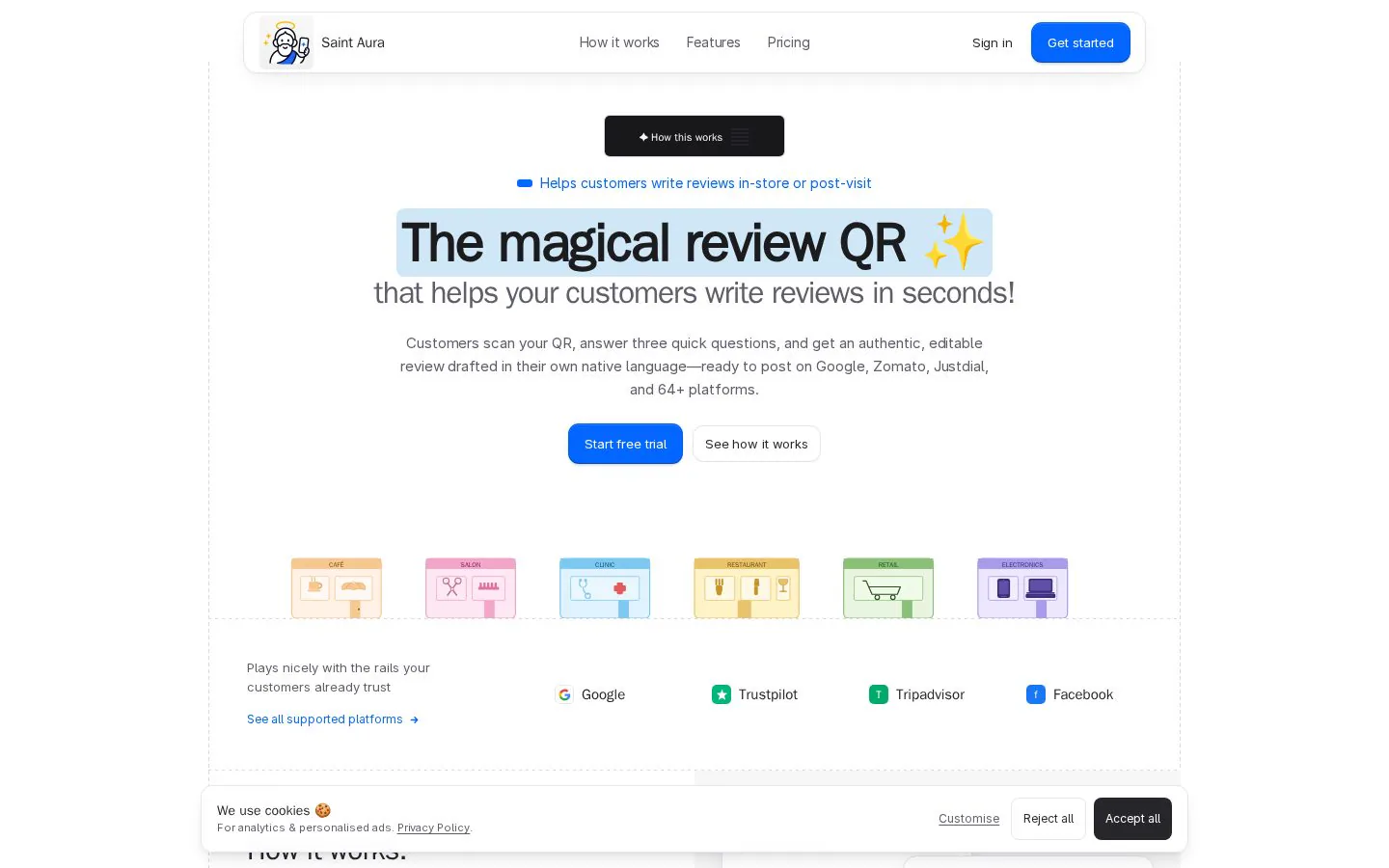 Google Review QR Code and AI Review Collection for Local Businesses website homepage
