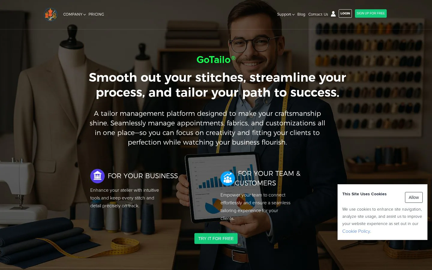 GoTailo website homepage