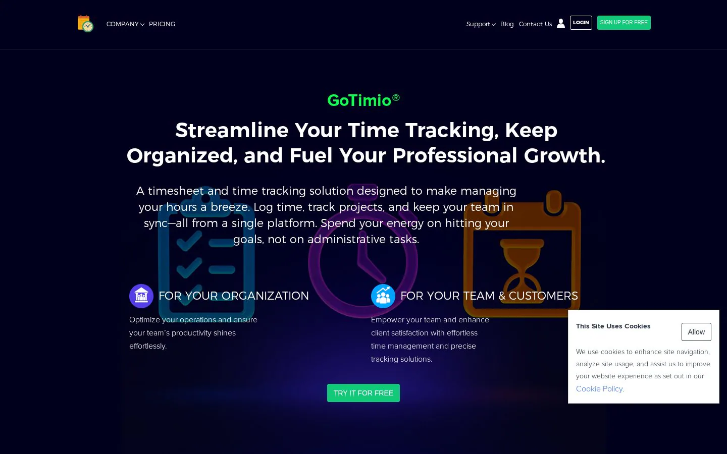 GoTimio website homepage