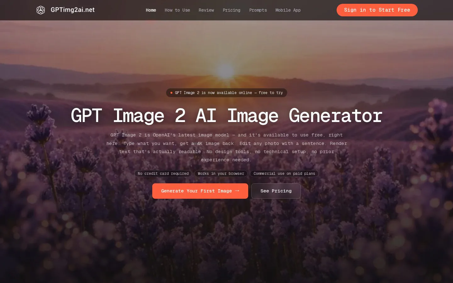 GPT Image 2 website homepage