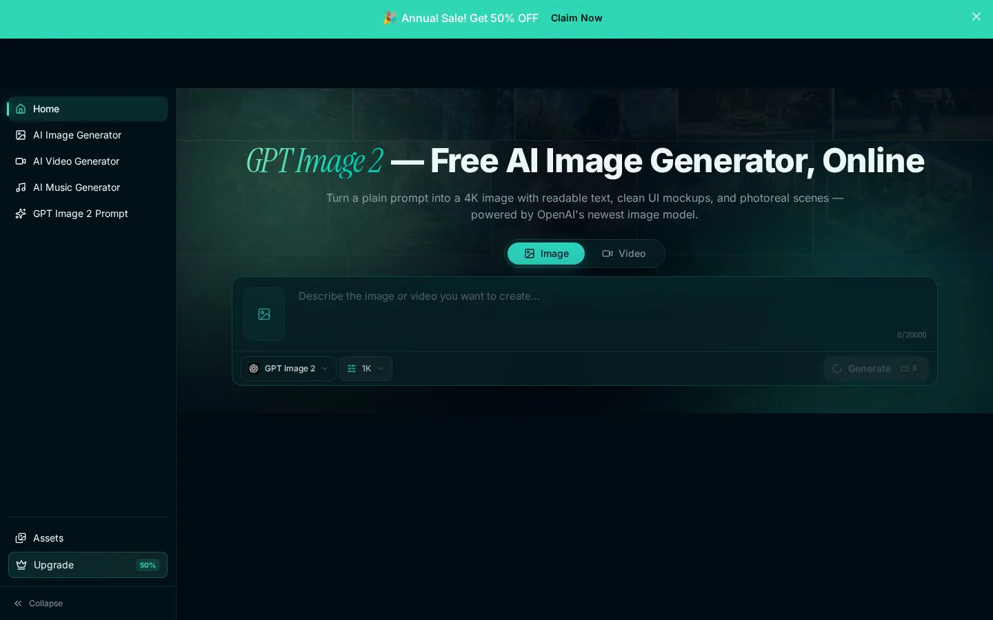 GPTImage 2 website homepage
